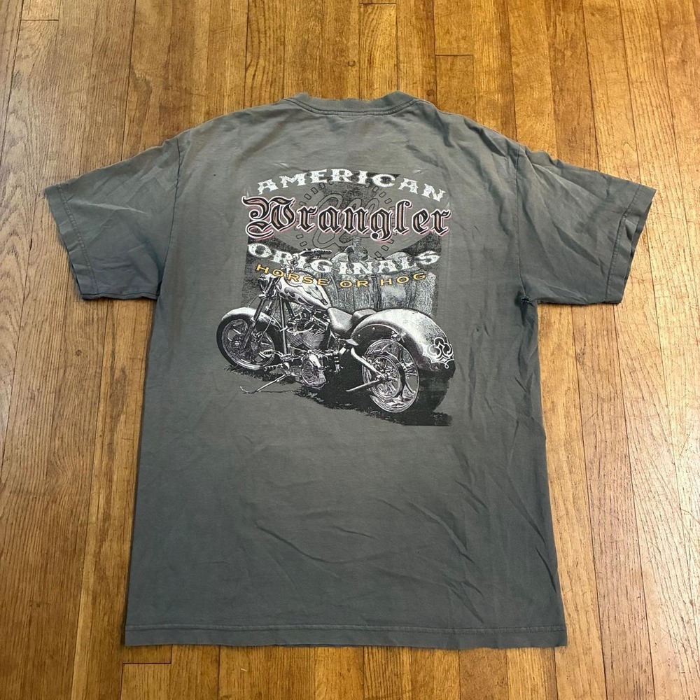 Vintage Wrangler Biker Motorcycle T-Shirt XL Grey Green Y2K Heavyweight Tee